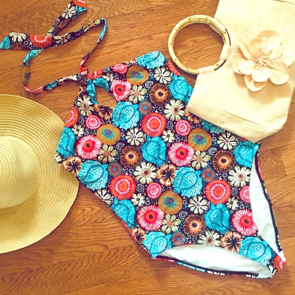 LOFT Other - LOFT Beach Size 14 Floral Halter Swimsuit NWT